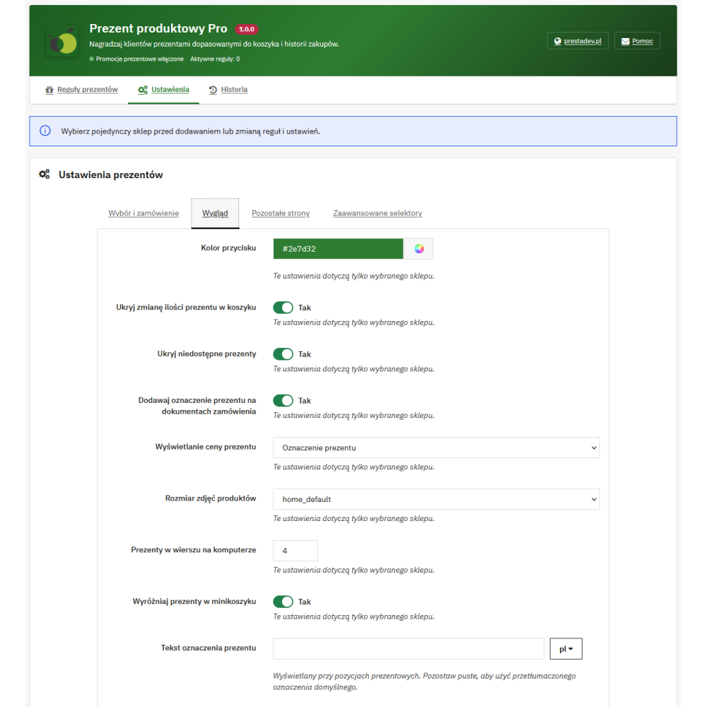 Prezent produktowy Pro — prezenty do zamówień w PrestaShop