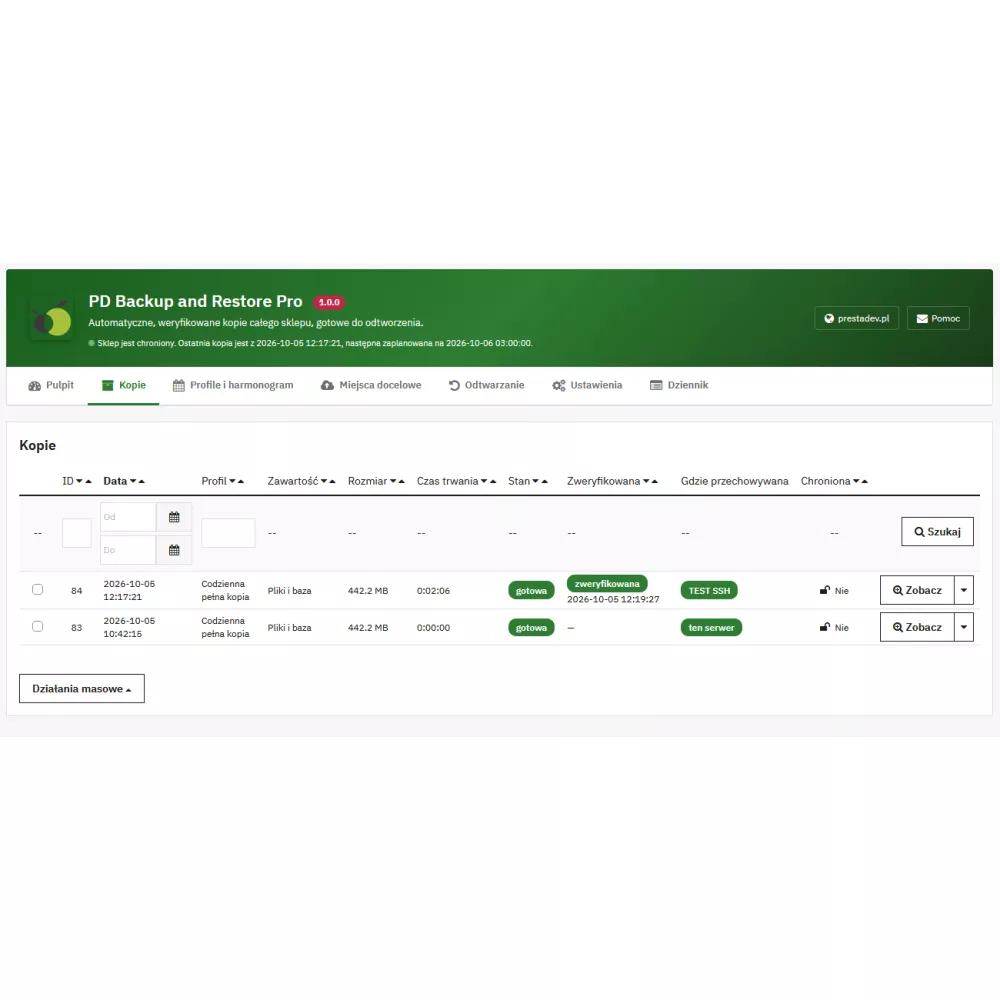 Store Backup and Restore Pro – automatic PrestaShop backups with restoration from the admin panel and without the admin panel