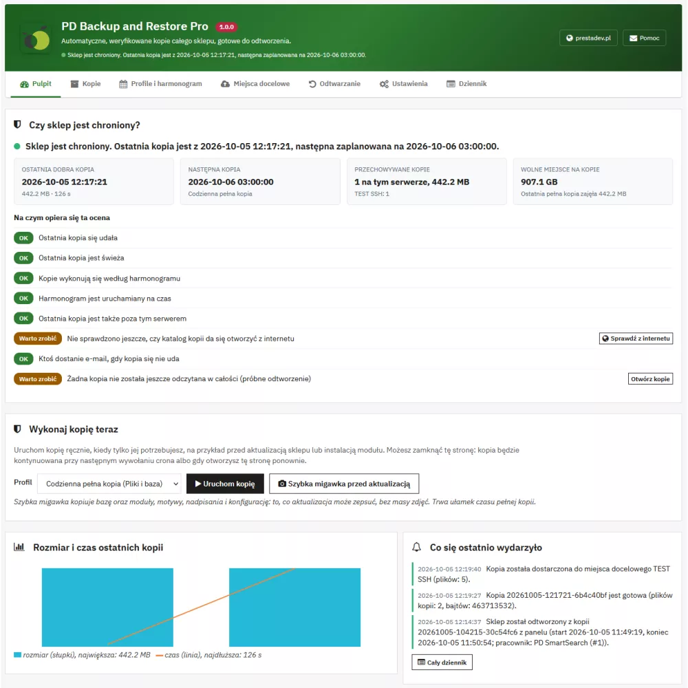 Store Backup and Restore Pro – automatic PrestaShop backups with restoration from the admin panel and without the admin panel