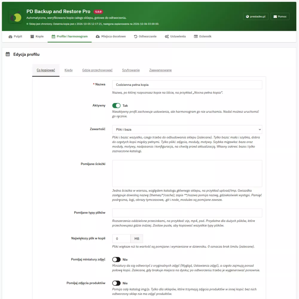 Store Backup and Restore Pro – automatic PrestaShop backups with restoration from the admin panel and without the admin panel
