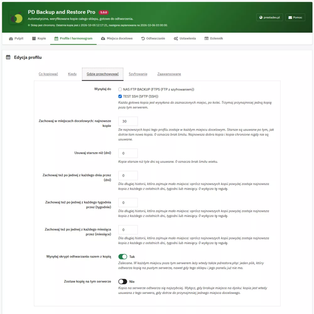Store Backup and Restore Pro – automatic PrestaShop backups with restoration from the admin panel and without the admin panel