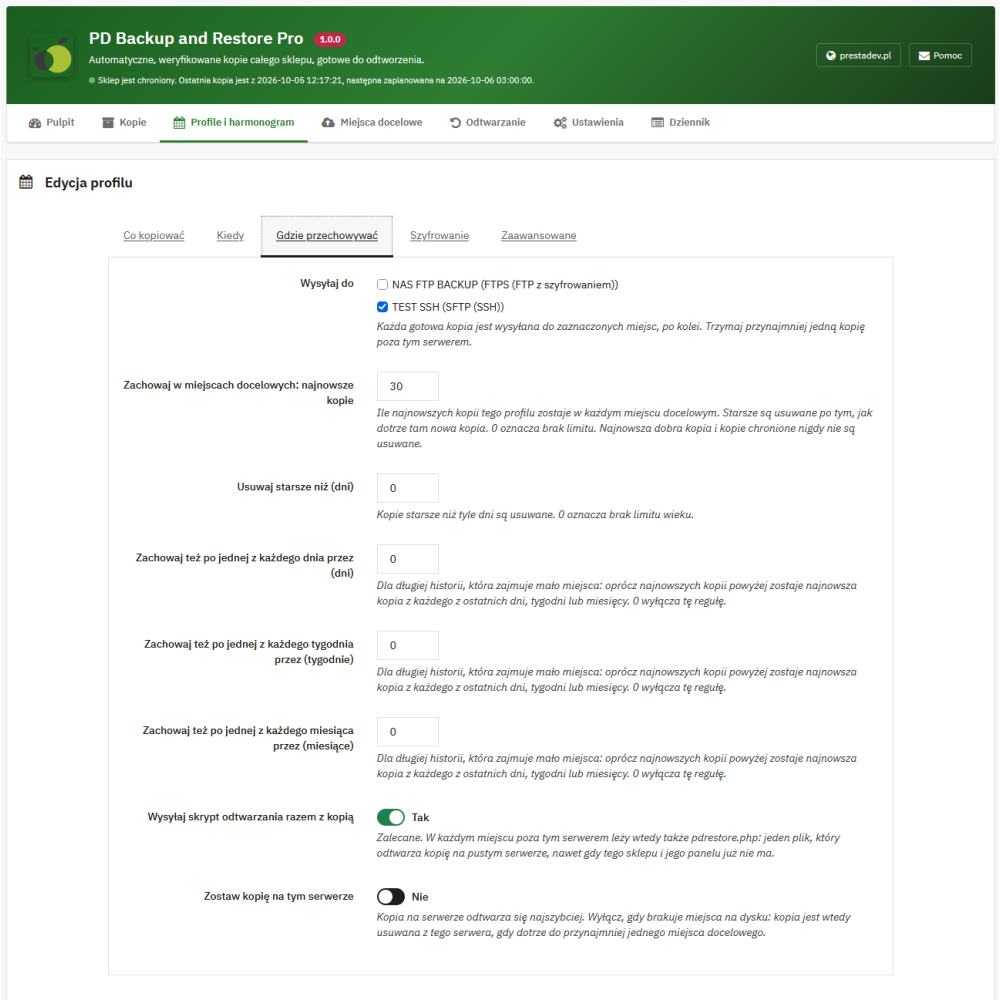 Zálohování a obnova obchodu Pro – automatické zálohy PrestaShop s obnovou z administrace i bez administrace