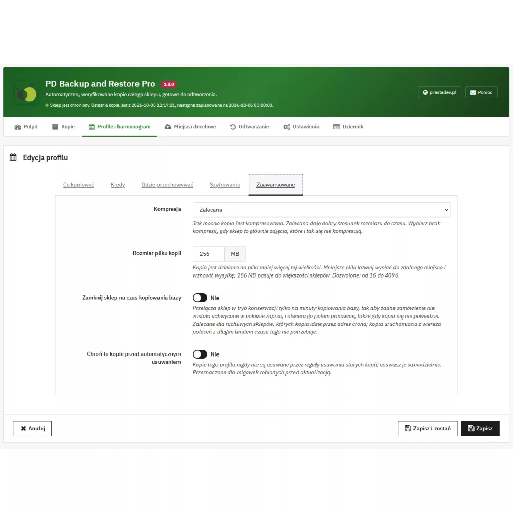 Store Backup and Restore Pro – automatic PrestaShop backups with restoration from the admin panel and without the admin panel