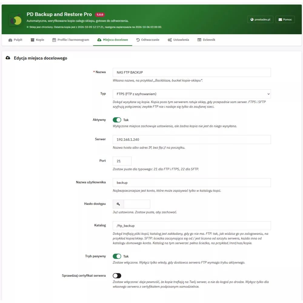 Store Backup and Restore Pro – automatic PrestaShop backups with restoration from the admin panel and without the admin panel