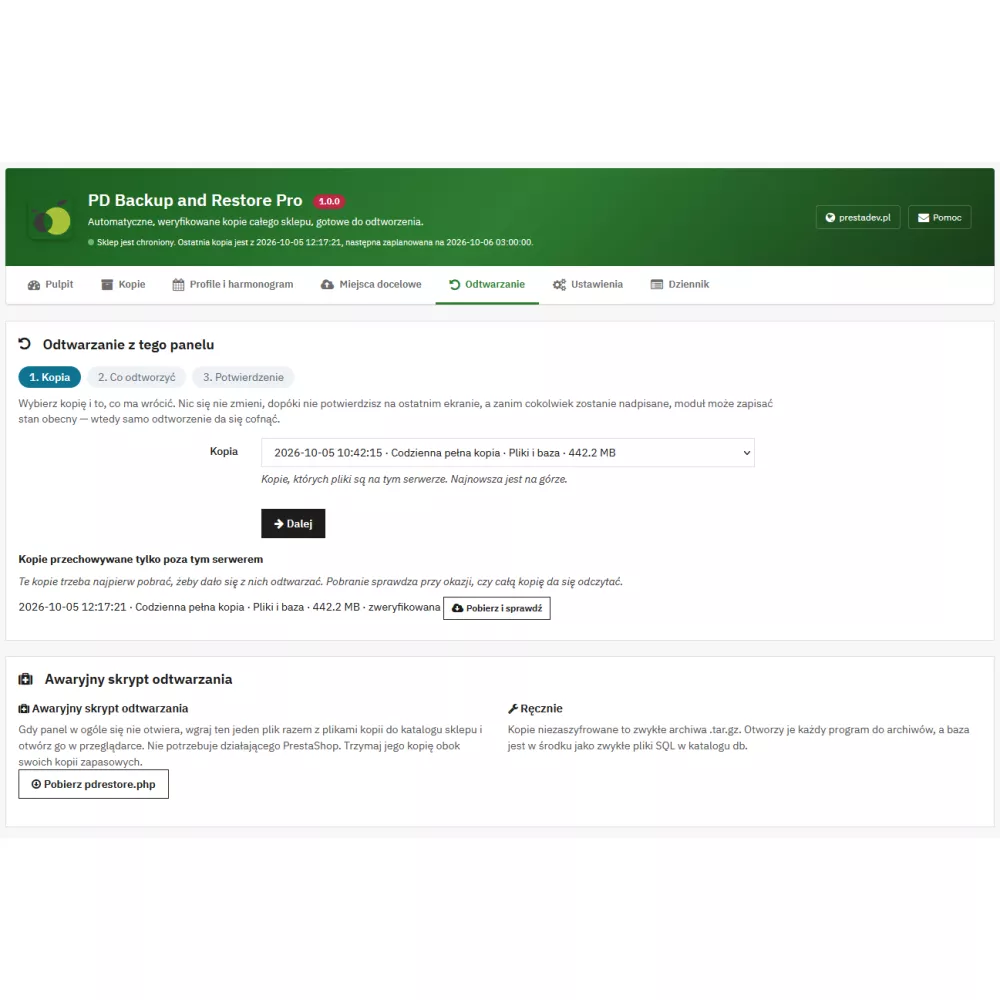 Store Backup and Restore Pro – automatic PrestaShop backups with restoration from the admin panel and without the admin panel