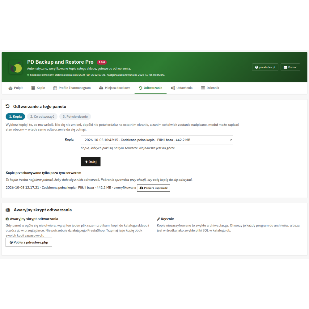 Zálohování a obnova obchodu Pro – automatické zálohy PrestaShop s obnovou z administrace i bez administrace