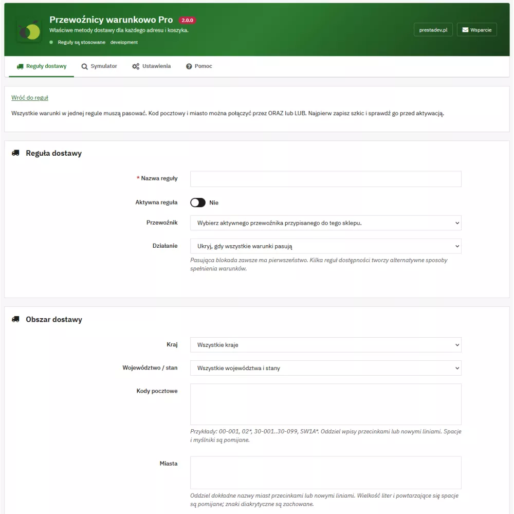 Przewoźnicy warunkowo Pro — warunkowe metody dostawy w PrestaShop