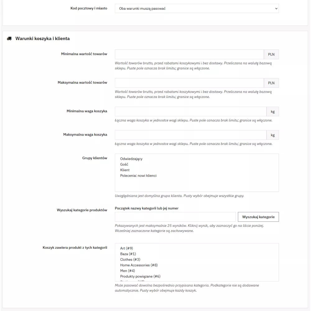 Przewoźnicy warunkowo Pro — warunkowe metody dostawy w PrestaShop