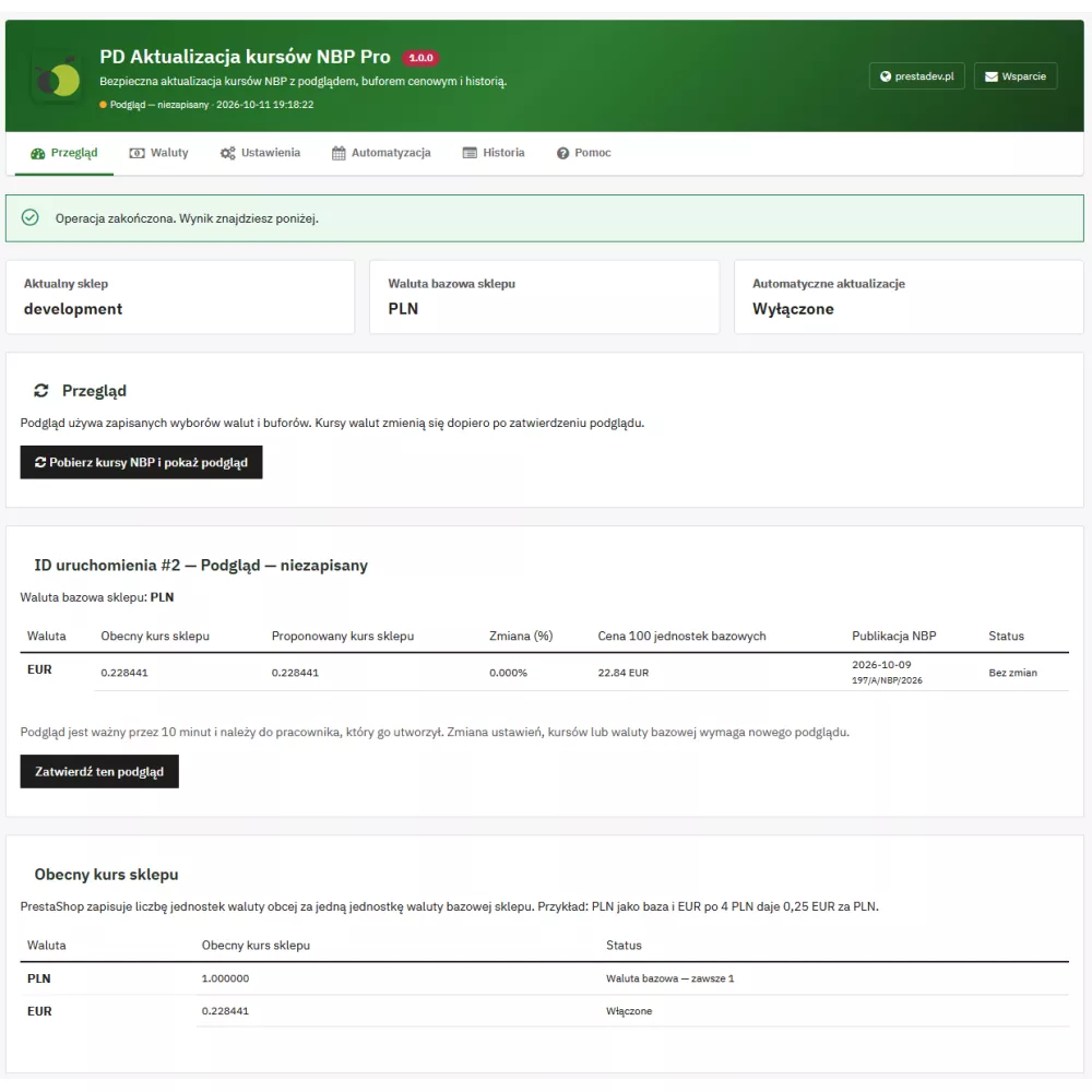 Aktualizacja kursów NBP Pro — kursy walut w PrestaShop