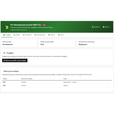 Aktualizacja kursów NBP Pro — kursy walut w PrestaShop
