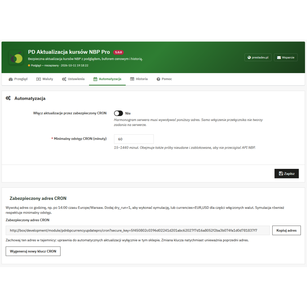 Aktualisierung der NBP Pro-Wechselkurse — Währungskurse in PrestaShop