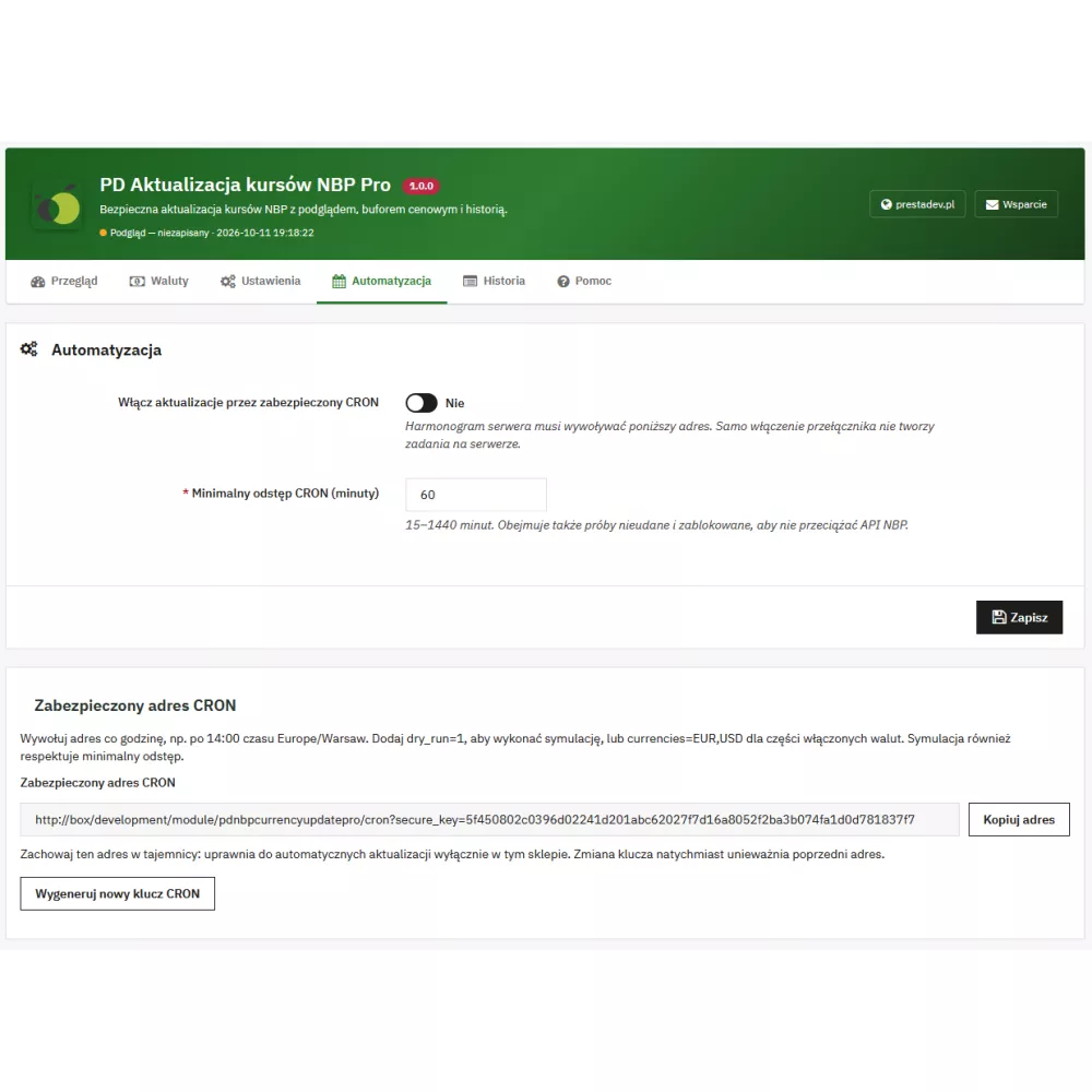 Aktualizacja kursów NBP Pro — kursy walut w PrestaShop