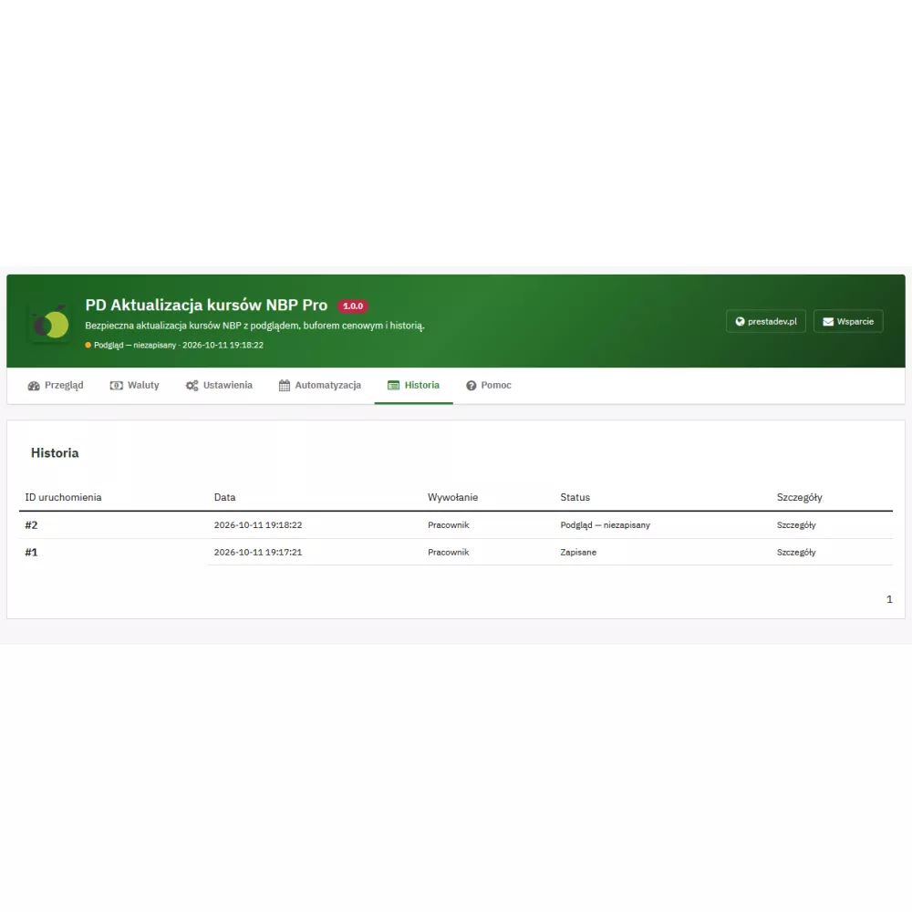 Aktualizacja kursów NBP Pro — kursy walut w PrestaShop