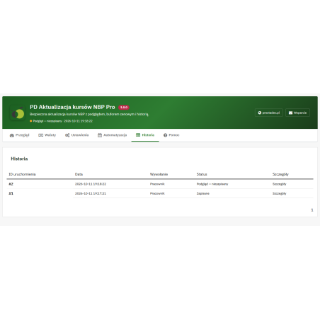 Aggiornamento dei tassi di cambio NBP Pro — tassi di cambio in PrestaShop