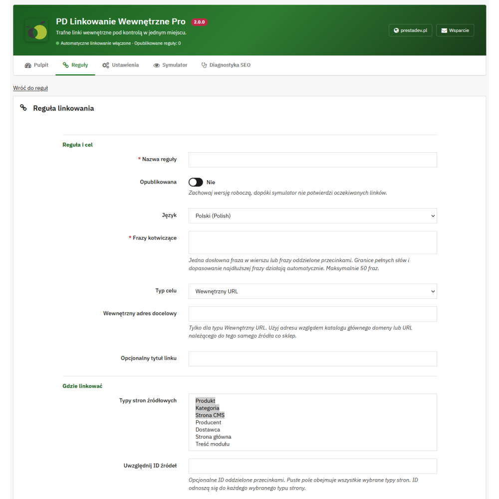 Linkowanie Wewnętrzne Pro — automatyczne linkowanie wewnętrzne w PrestaShop