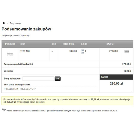 Moduł pozostała kwota do darmowej dostawy