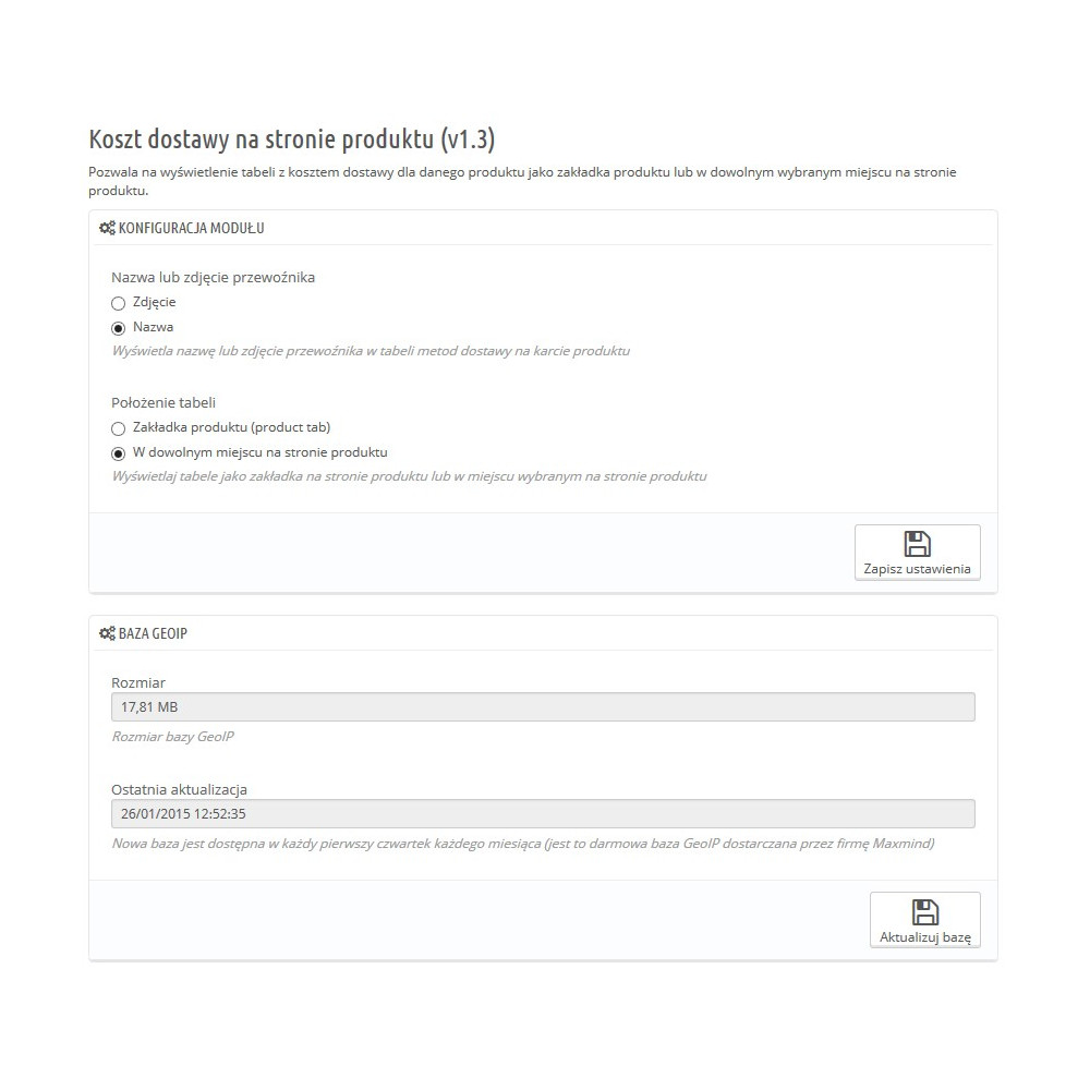 Moduł koszt dostawy na karcie produktu dla PrestaShop