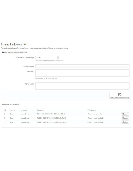 Bank transfer payment module with the option to assign foreign exchange accounts to currency