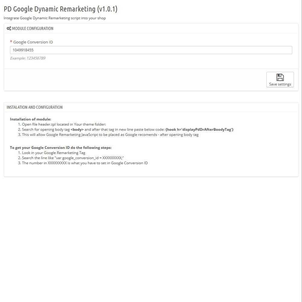 Google Dynamic Remarketing Pro per PrestaShop 1.5.xe 1.6.x.