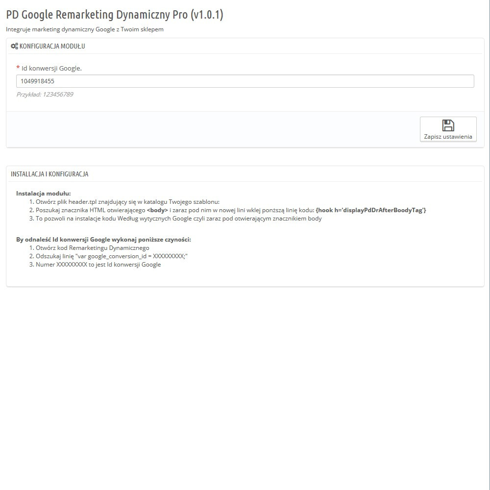 Google Dynamic Remarketing Pro pro PrestaShop 1.5.xa 1.6.x.