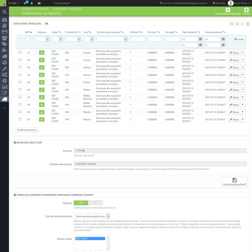 Dodací modul zdarma pro vybrané produkty pro PrestaShop 1.5.xa 1.6.x.