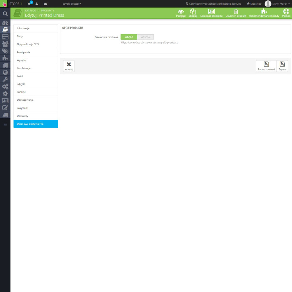 Moduł darmowa dostawa na wybrane produkty dla PrestaShop 1.5.x oraz 1.6.x