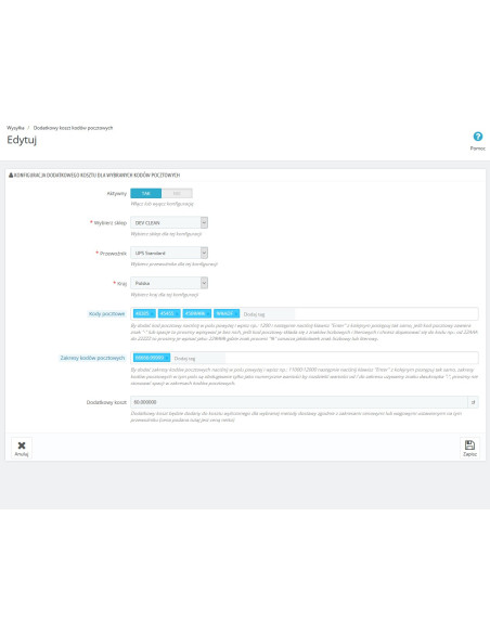 Moduł kody pocztowe dodatkowa opłata Pro dla PrestaShop | Moduły prestashop | PrestaDev.pl