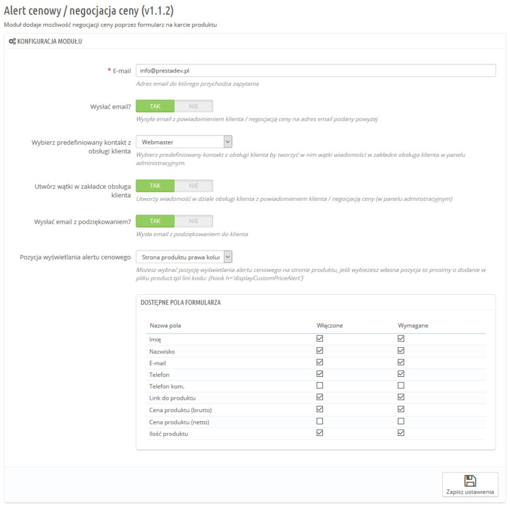 Price/price alert negotiation module for PrestaShop 15 x and 16 x