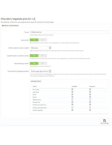 Moduł negocjacja ceny / alert cenowy dla PrestaShop | Moduły prestashop | PrestaDev.pl