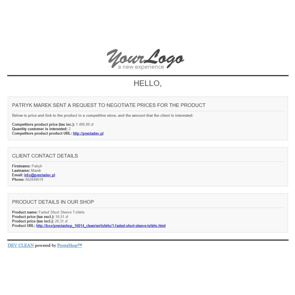 Preisverhandlungsmodul / Preisalarm für PrestaShop 15x und 16x