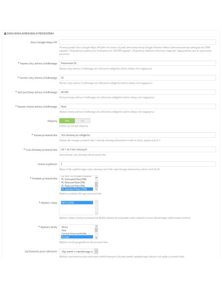 Liefermodul basierend auf Distanz Pro für PrestaShop 1.5.x und 1.6.x