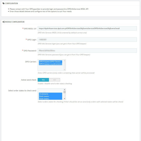 Überprüfen Sie das DPD-Modul und legen Sie den Auslieferungsstatus für Prestashop 1.5.x und 1.6.x fest