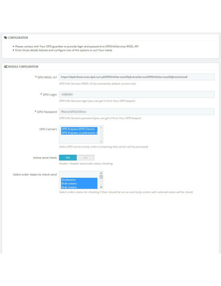 Überprüfen Sie das DPD-Modul und legen Sie den Auslieferungsstatus für Prestashop 1.5.x und 1.6.x fest