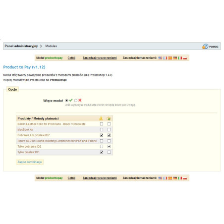 Produktzuweisung zur Zahlungsmethode für PS 1.4.x