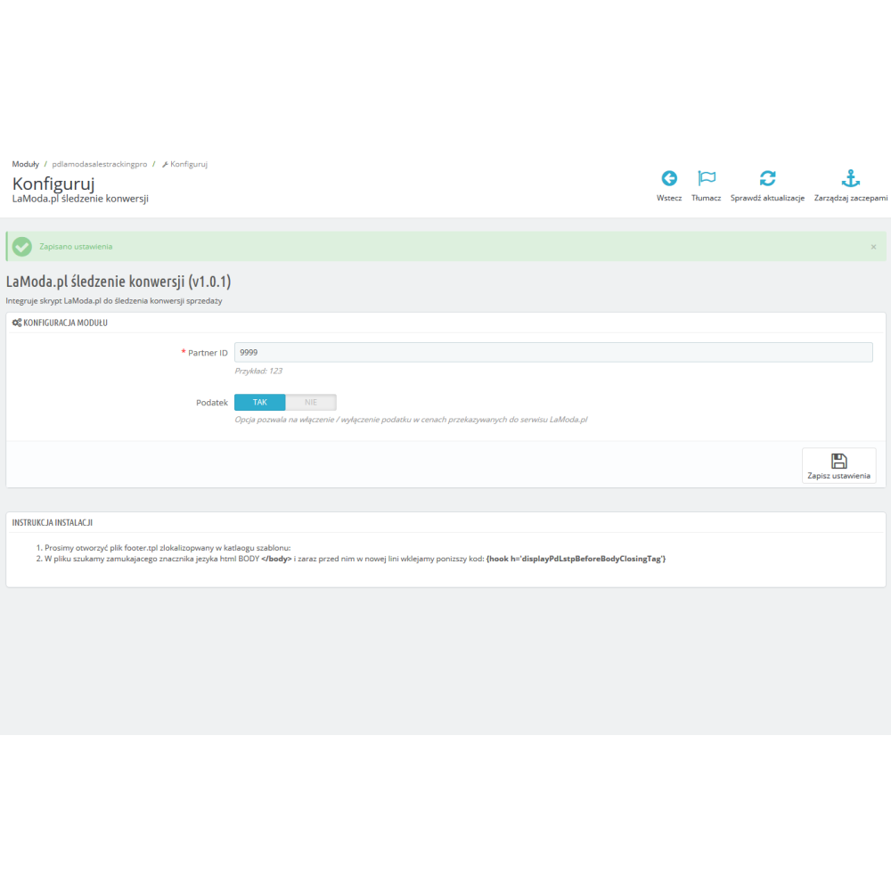 Modul pro sledování prodeje LaModa pro Prestashop 1.5.x 1.6.x 1.7.x