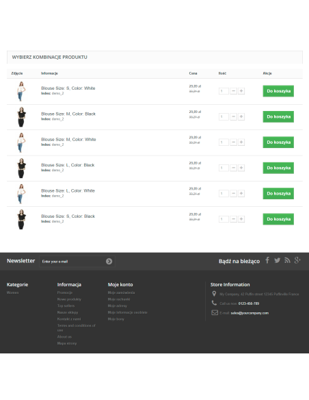 Product combinations on the product card